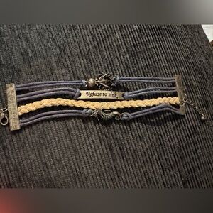 Nautical Charm Bracelet Set - Blue and Tan refuse to sink